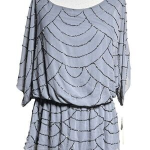 Adrianna Pappell Grey NWT Sequin Dressy Blouse with Empire Waist Size L